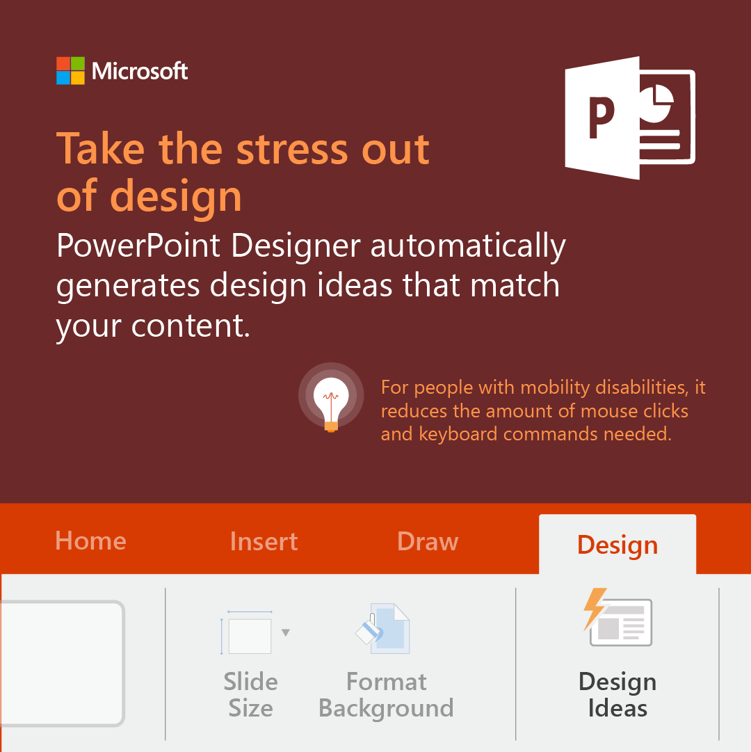 Graphic that shows the shortcut to Powerpoint Designer help on a computer screen.