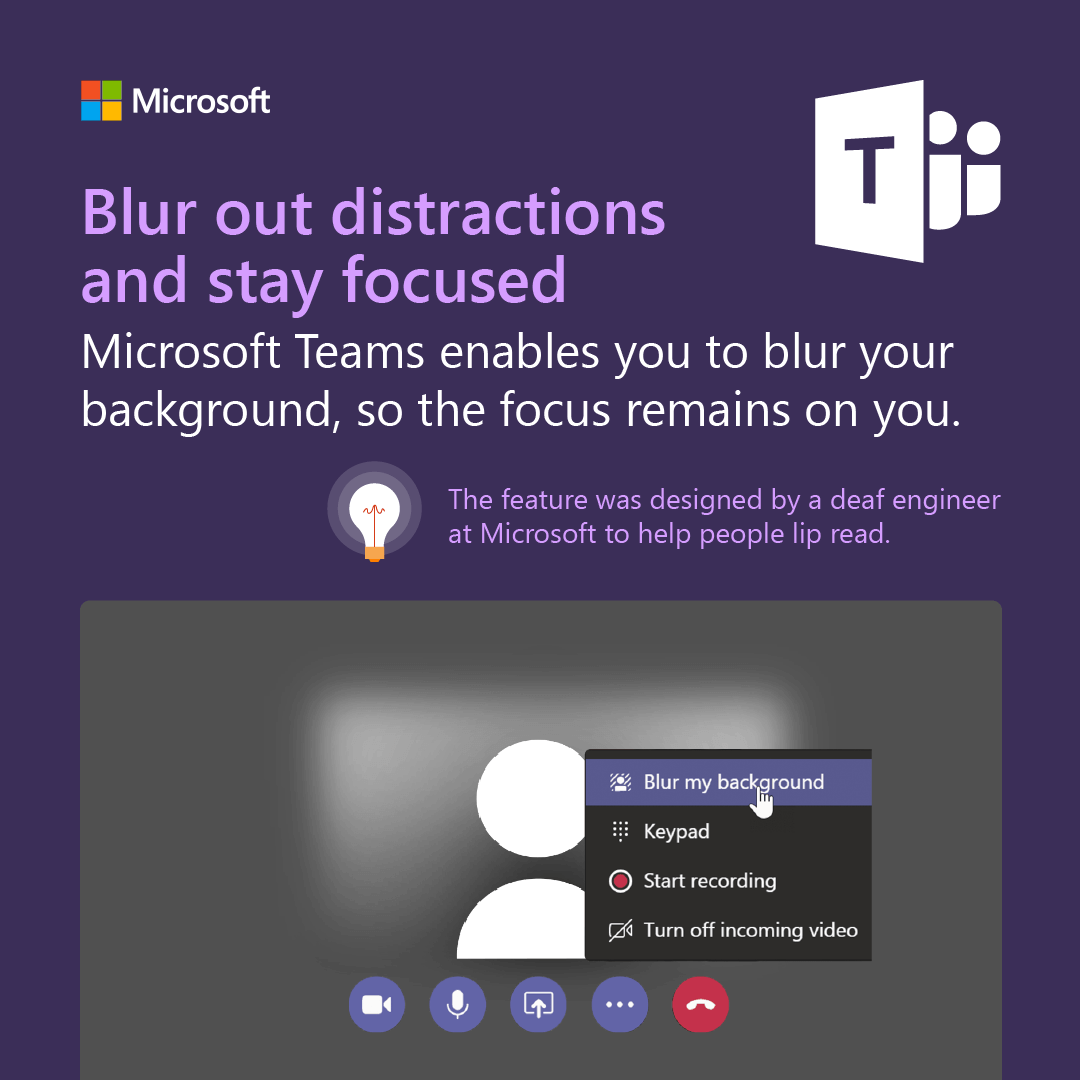 Graphic image that demonstrates a blurred out background on Microsoft Teams.